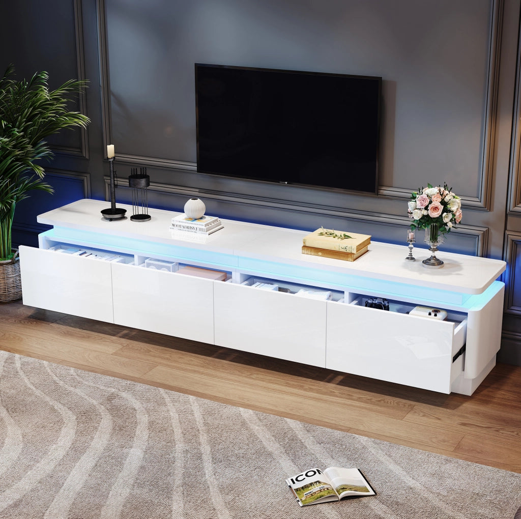 Mobile TV 180x34x40 cm con 4 cassetti LED Bluetooth in truciolare bianco