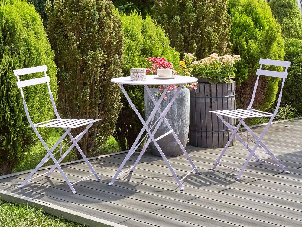 Set da Esterno 3 pezzi Tavolino e 2 Sedile Pieghevoli in Metallo Blu