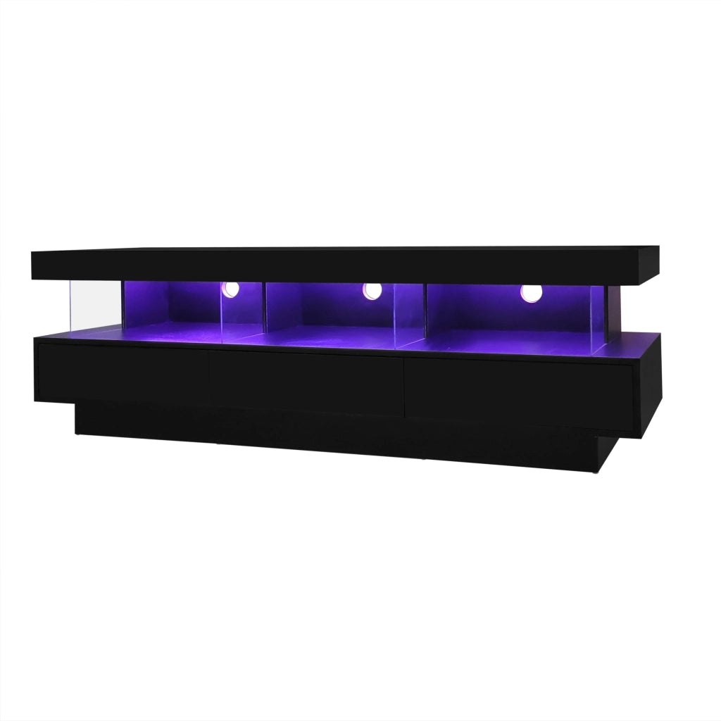 Mobile Porta TV Nero Lucido 160 cm con 3 Ripiani in Vetro e Luci LED App Control per TV fino a 70 Pollici