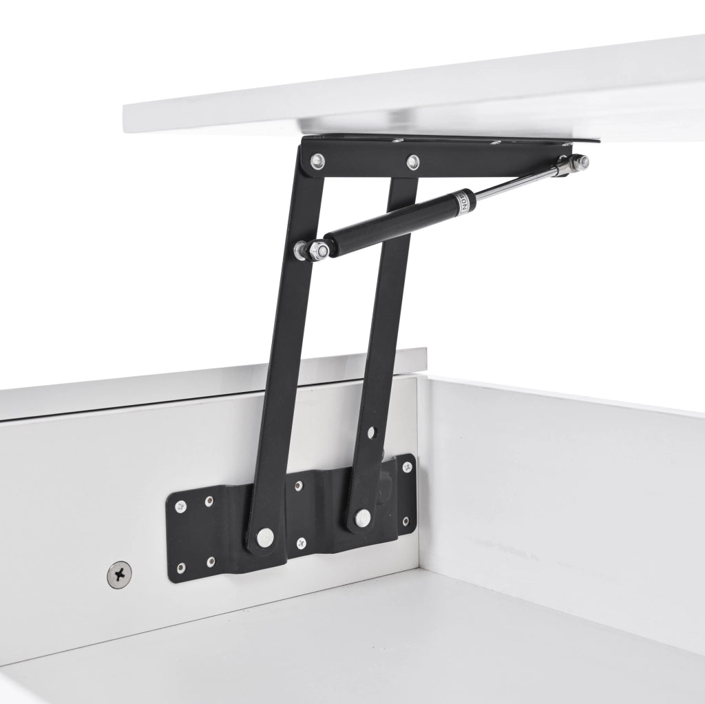 Tavolino elevabile bianco con luci LED e contenitore