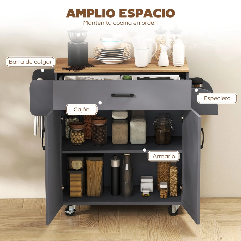 Mobile Cucina con Ruote ¨C Minimal ¨C Grigio 105x36x85 cm