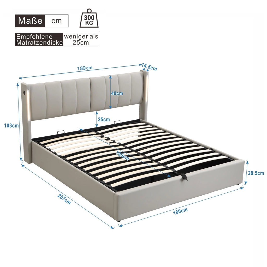 letto imbottito pu grigio 180 x 200 cm