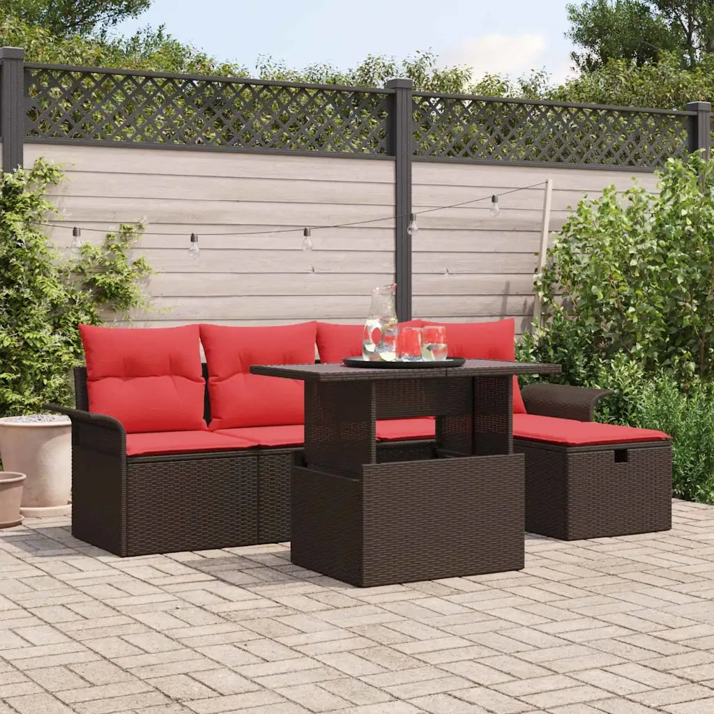 Set Divano da Giardino con cuscino 6 pcs Marrone Poly Rattan 3359671