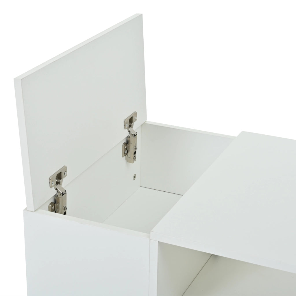 Tavolino da salotto LED con 1 cassetto, 2 ante e 6 vani, finitura bianca lucida per soggiorno, 100 × 50 × 40 cm