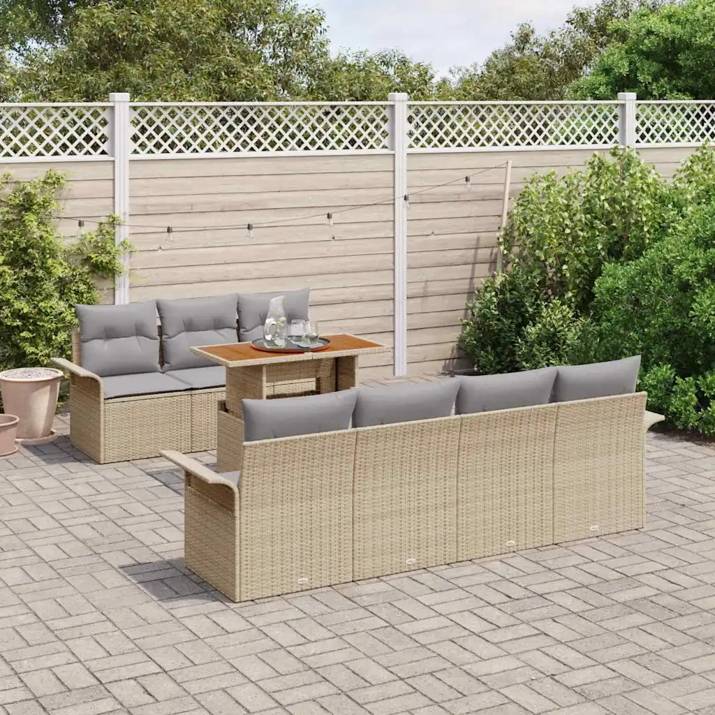 Set Divano da Giardino 8 pcs Beige Poly Rattan