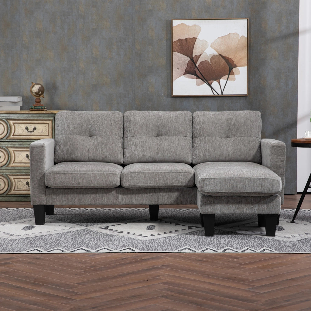 Divano angolare con chaise longue reversibile ¨C Minimal ¨C Lino, 186x130x84 cm, Marrone