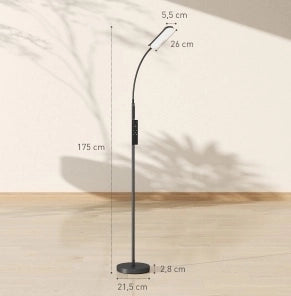 Lampada da terra LED ULEVR dimmerabile 175 cm con telecomando, touch, collo d'oca orientabile 360¡ã e timer