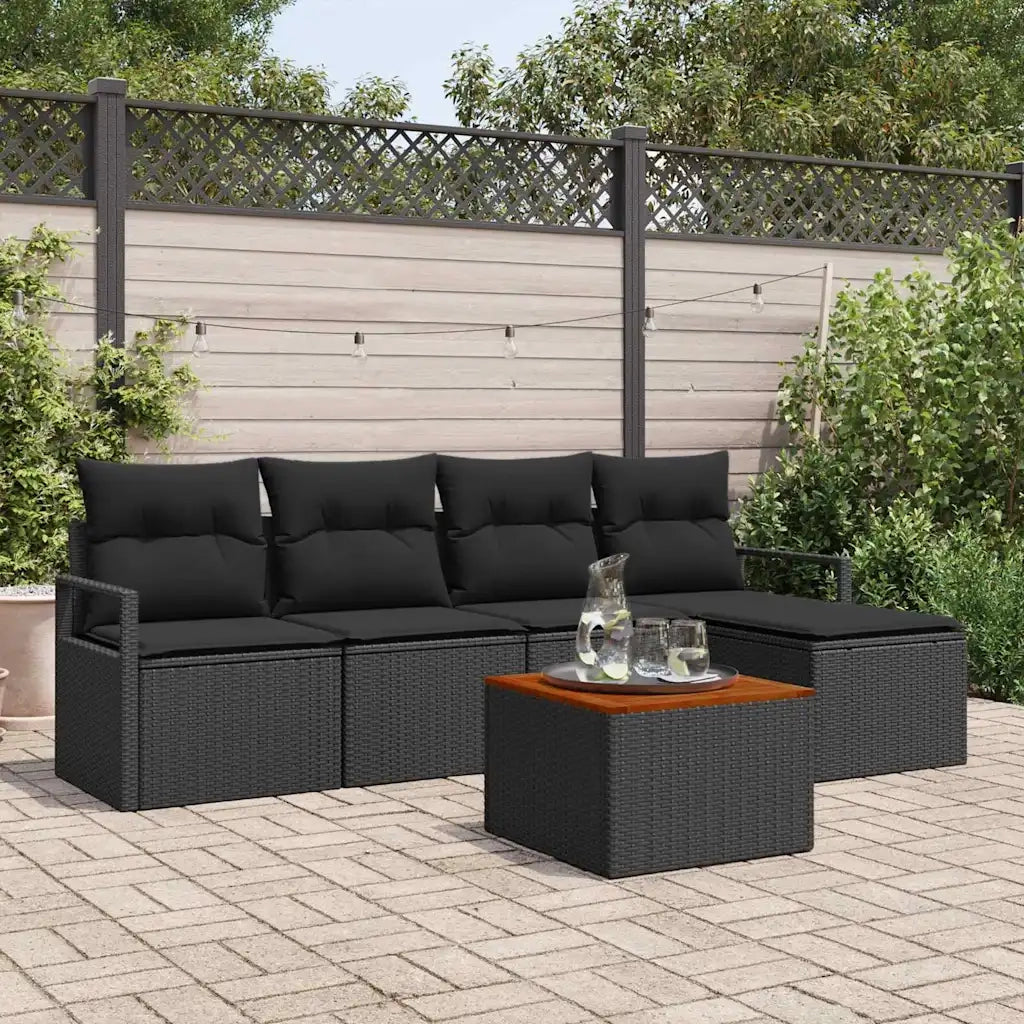 Set Divano da Giardino con archiviazione 6 pcs Nero polyrattan