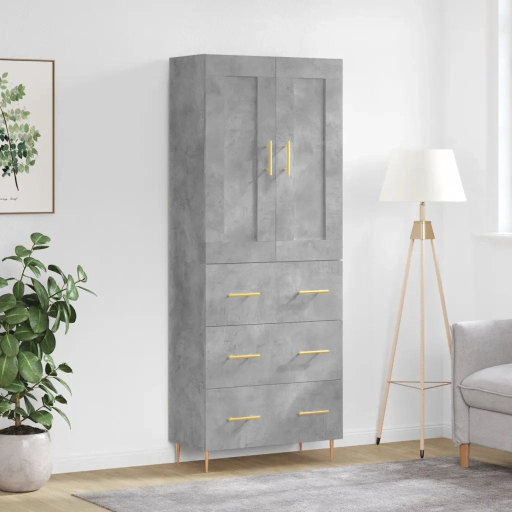 Credenza-Buffet-Armadio da cucina Grigio Cemento 69,5x34x180 cm in Legno Multistrato 481479