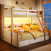 Letto a Castello 90x200 + 140x200 con LED e Cassetto ¨C Xylo ¨C Bianco e Naturale