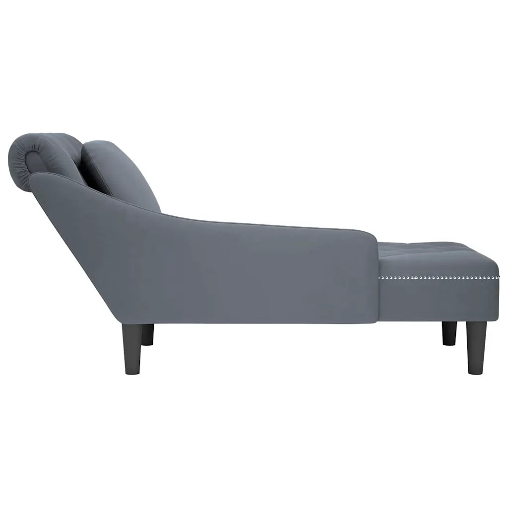 Sdraio con Cuscino e Bracciolo Destro in Velluto Grigio Scuro 4009773