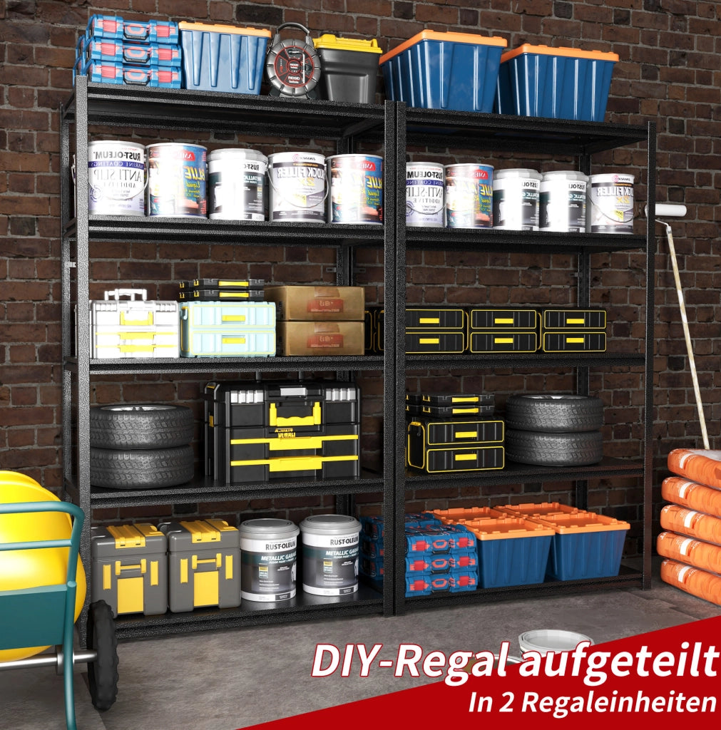 Scaffale metallico per garage 5 ripiani 198x120x45;7 cm; portata 650 kg; nero HOMVRA