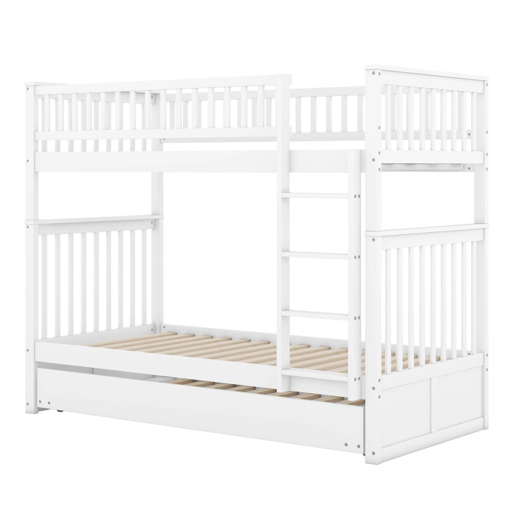 Letto a castello per bambini 90 × 200 cm e 90 × 190 cm, 3 posti con estraibile, senza materasso, bianco