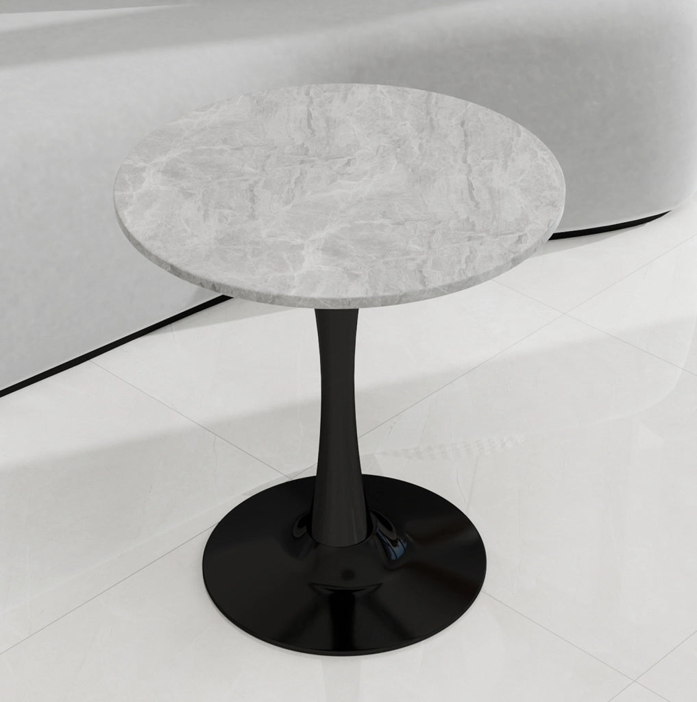 Tavolino rotondo 77,5 cm in marmo artificiale nero e grigio