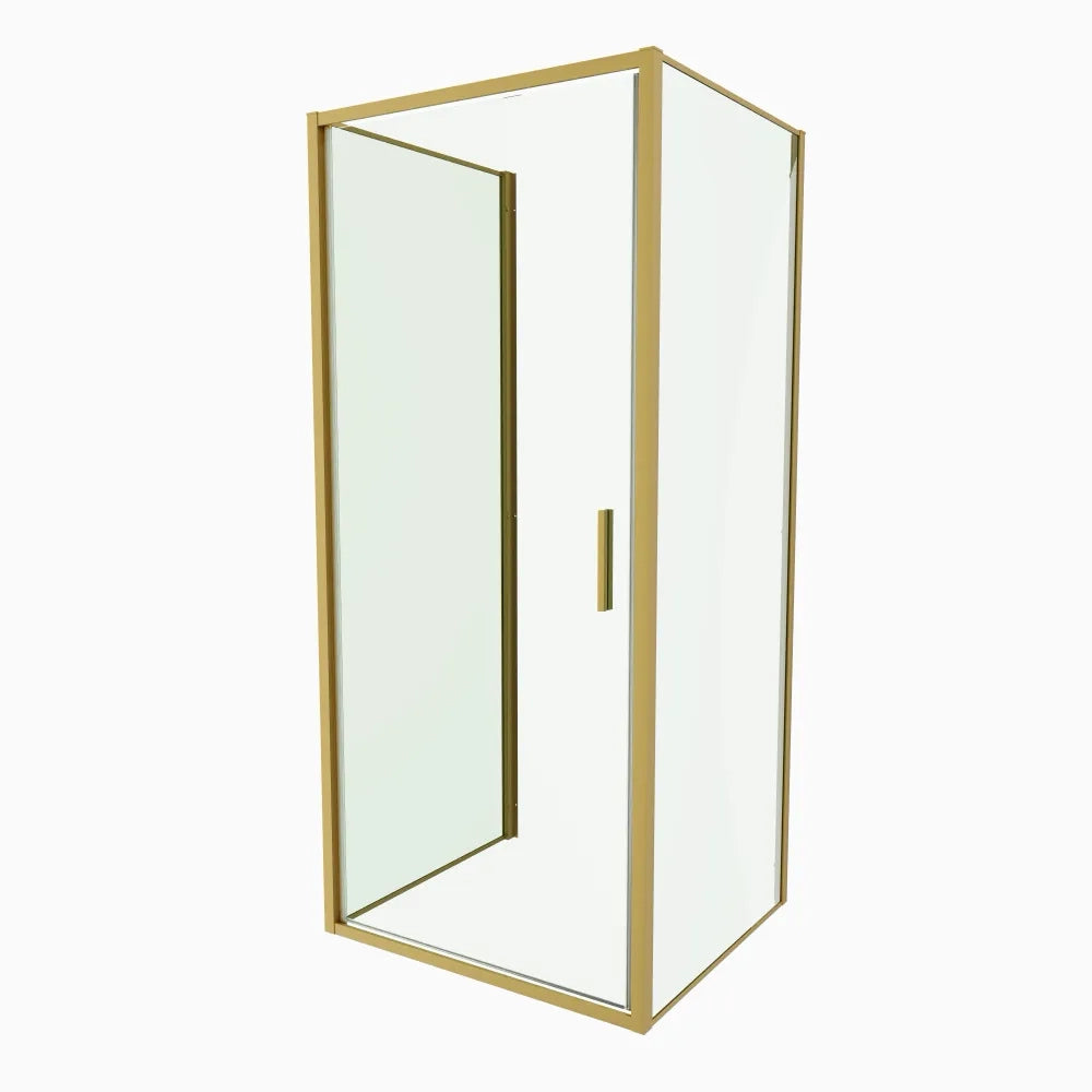 Box doccia 3 lati 90x100x90cm con porta a battente profili oro spazzolato vetro 6mm trasparente anticalcare h190| Portofino