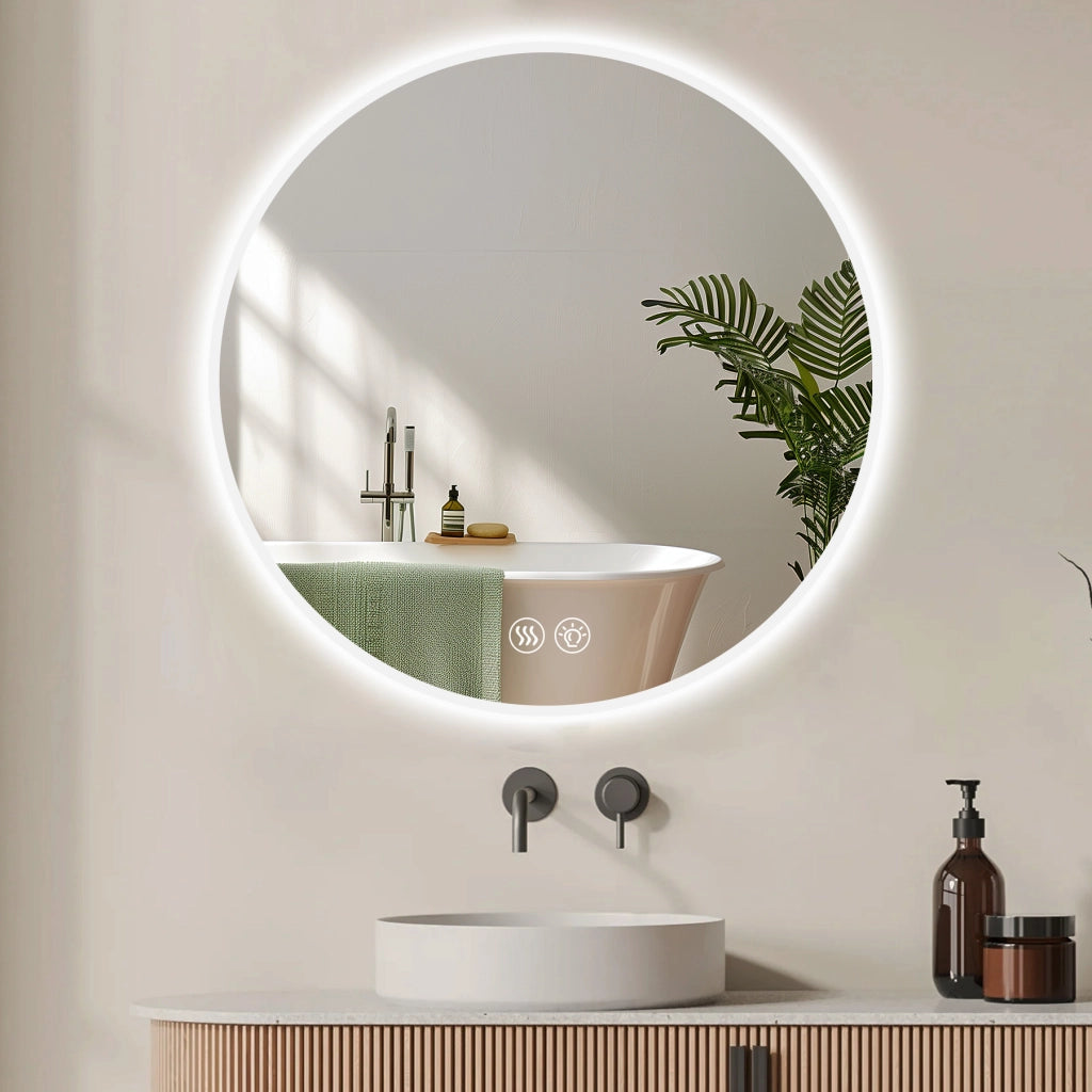 Specchio bagno LED rotondo 70 cm con luce dimmerabile 3000K 4000K 6000K funzione antiappannamento argento