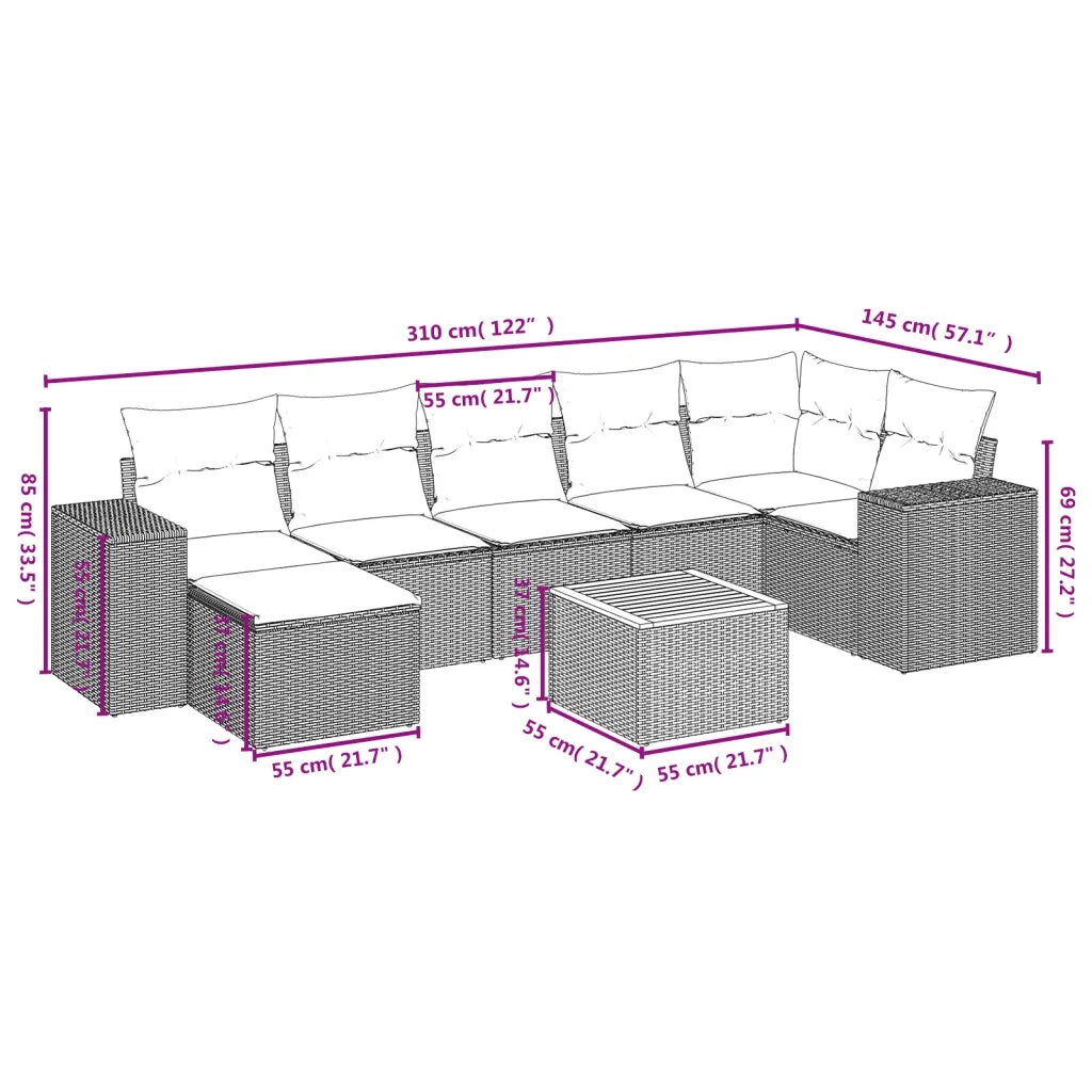 Set Divani da Giardino con Cuscini 8 pz Nero in Polyrattan