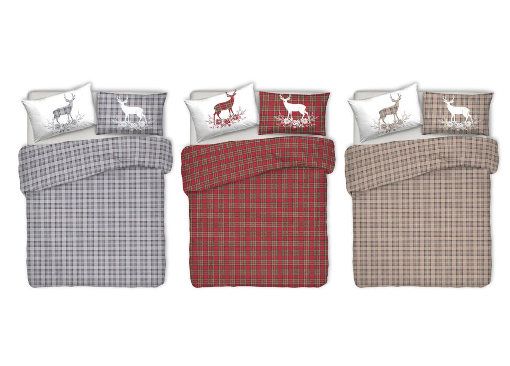 Copripiumino Sacco Piumone Pensieri Delicati 100% Cotone Dis. Cervo Tartan - Singolo - Beige