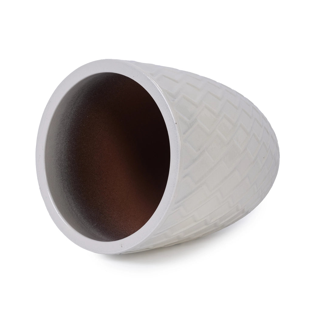 Vaso in ceramica fatto a mano bianco lucido con motivo a rombi e fori di drenaggio diametro 42 cm altezza 54 cm