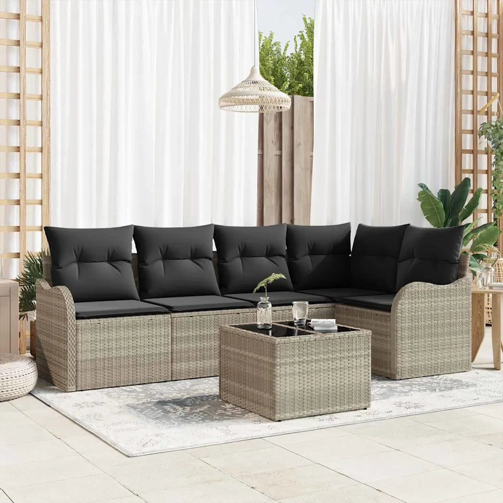 Set Divano da Giardino 6 pcs Grigio chiaro polyrattan