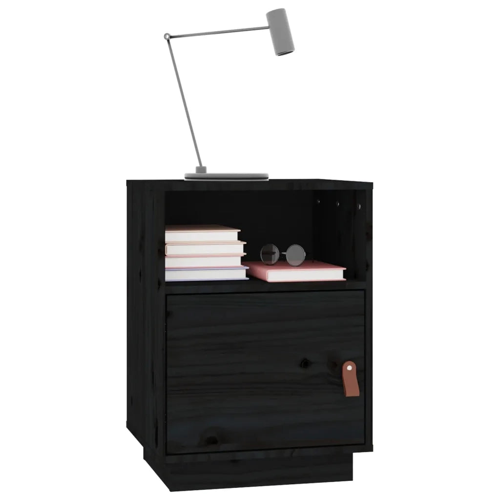 Comodini Neri 2 pz 40x34x55 cm in Legno Massello di Pino 818324