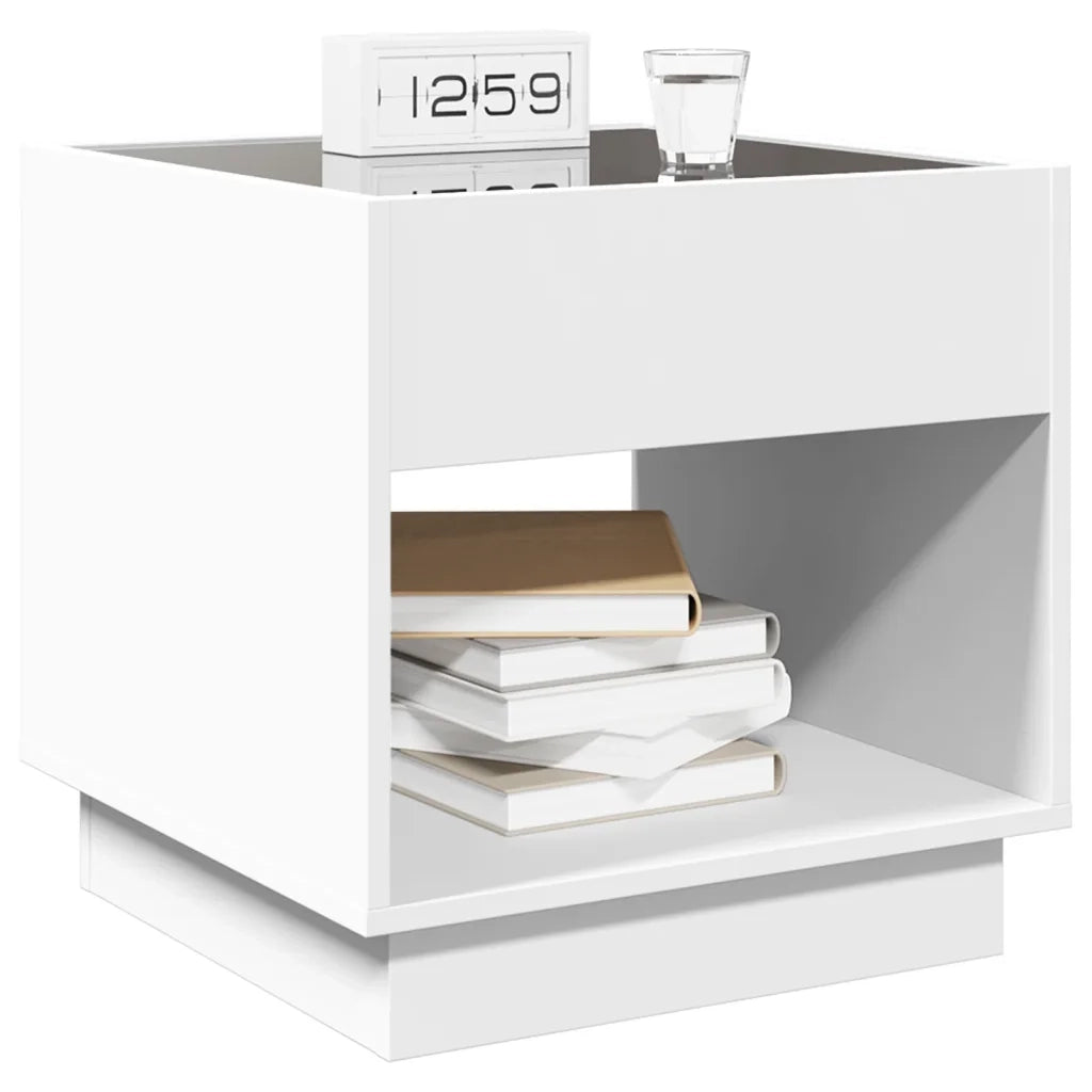 Comodino con LED Infinity-Tavolino da notte Bianco 50x50x50 cm