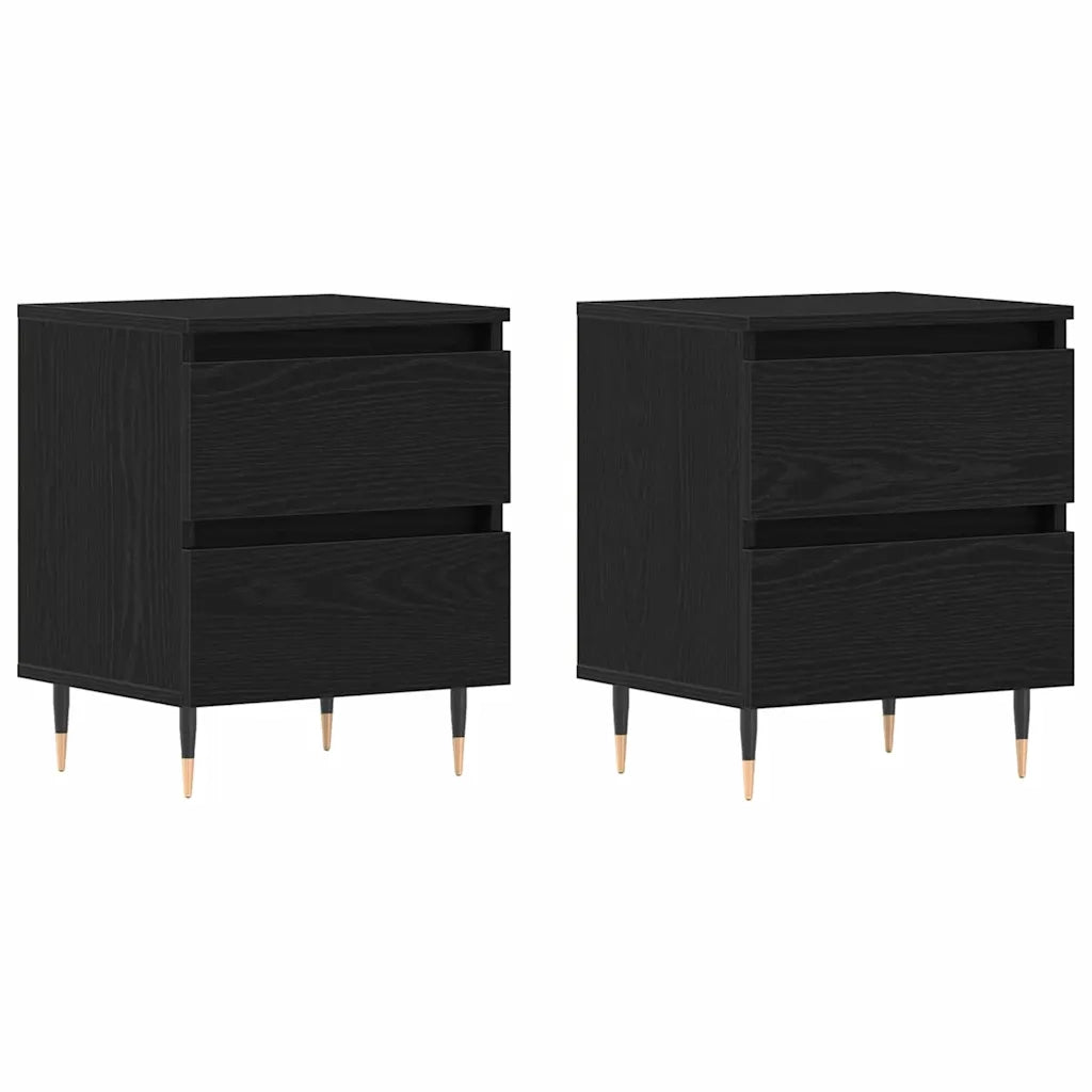 Set di 2 Comodini | Armadio da Notte | Mobiletto da notte con cassetto Rovere Nero 40 x 35 x 50 cm