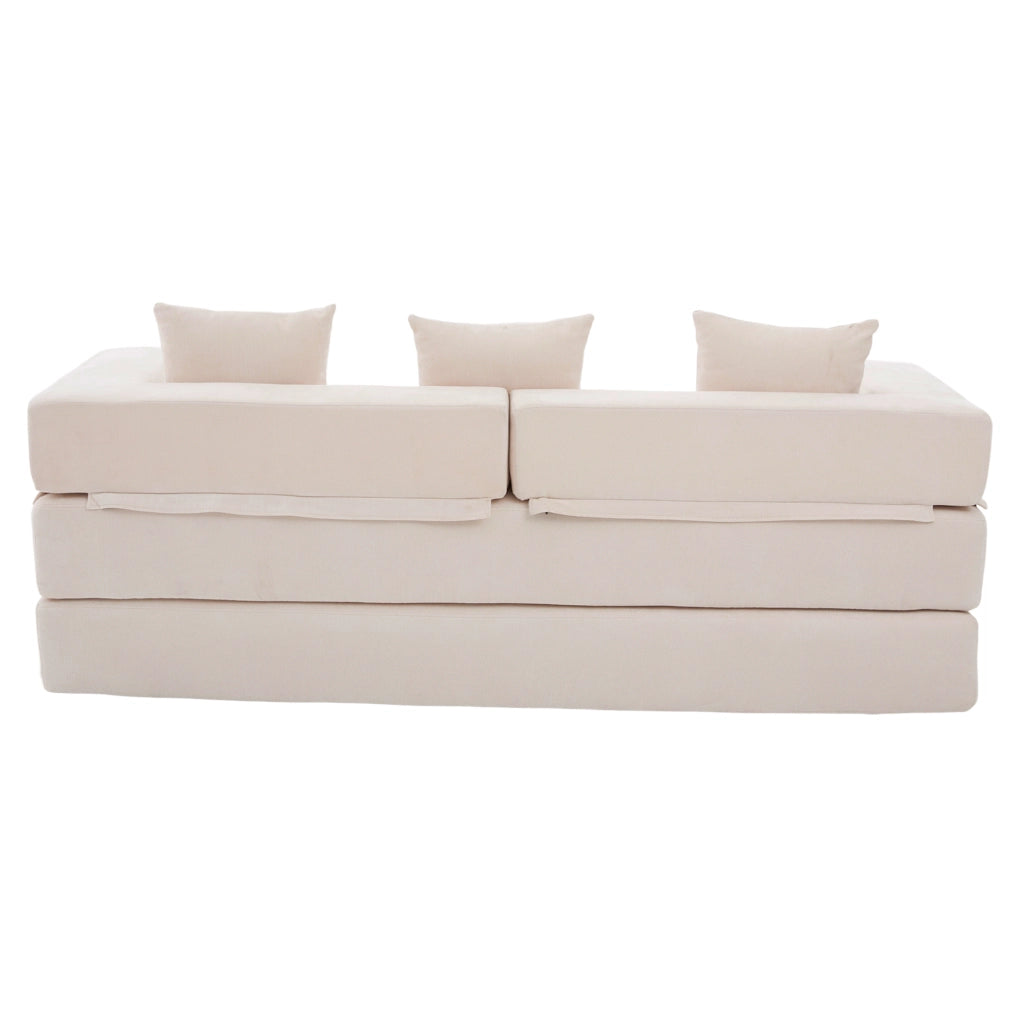 Divano modulare in chenille con tasche laterali e base antiscivolo, 198x79x60 cm, colore soffice
