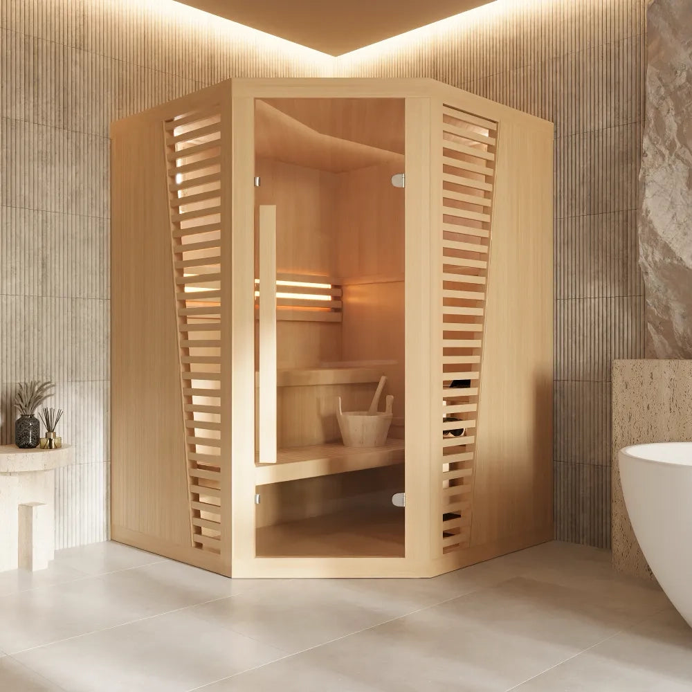 Sauna finlandese da interno 150x150cm h200cm in legno hemlock | Abisko
