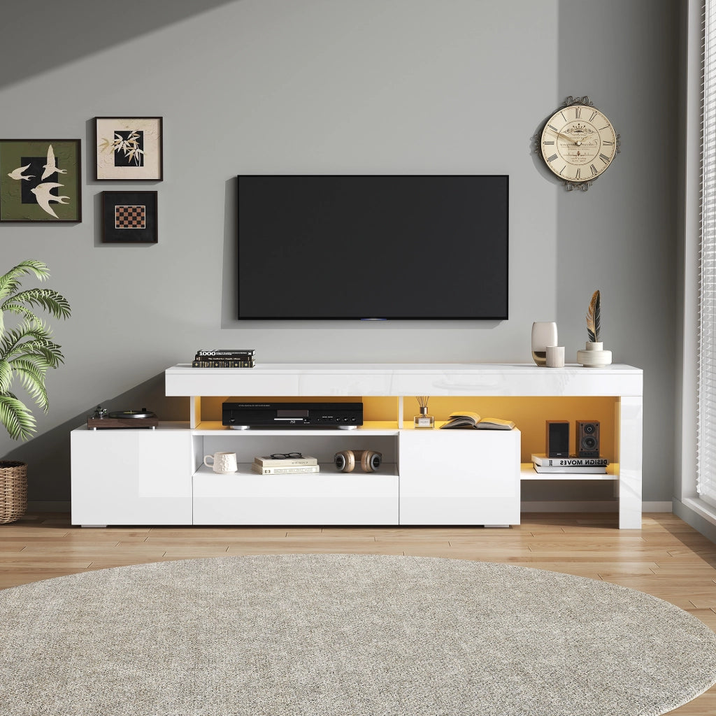 Mobile TV; 192x37x53 cm; con LED; finitura lucida; bianco