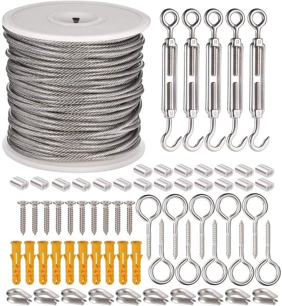 Set di cavi in acciaio inossidabile con rivestimento PVC per arrampicatori e piante da arrampicata - 66 pezzi
