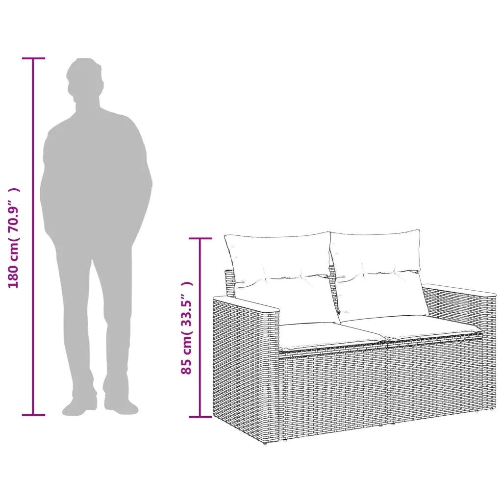 Divano da giardino con cuscini 2 posti nero in polyrattan 366035