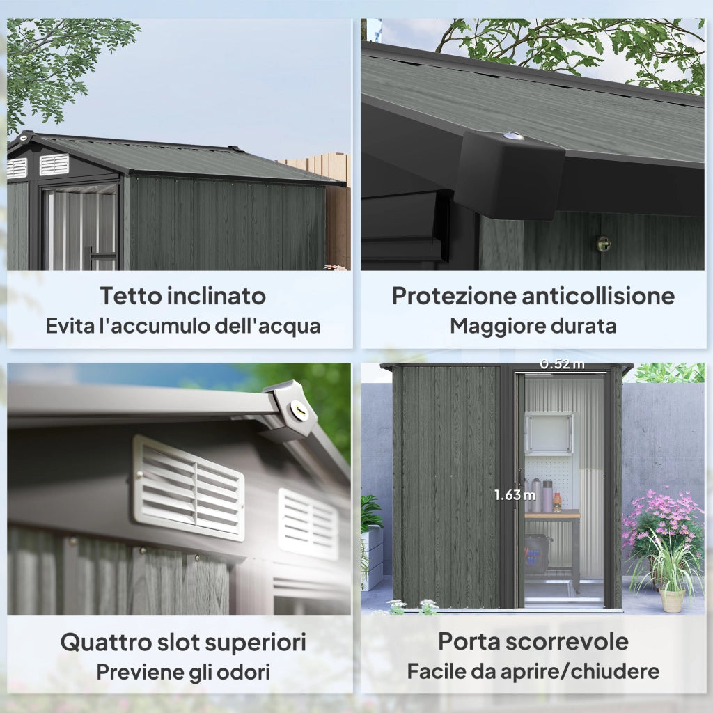 Casetta da Giardino Porta Attrezzi ¨C Xylo ¨C Acciaio Grigio 152x132x188 cm