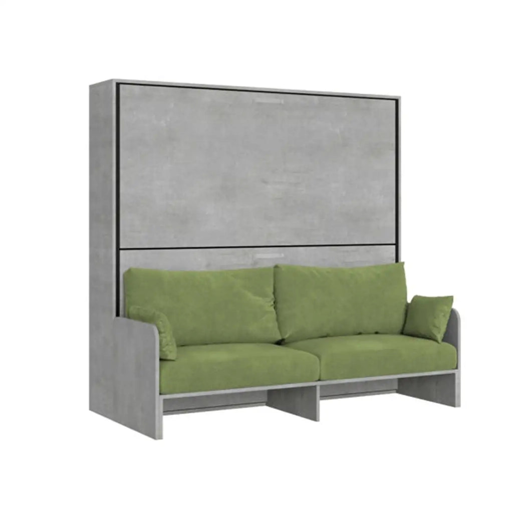 Letto doppio a scomparsa Kando con divano con materassi cemento, verde