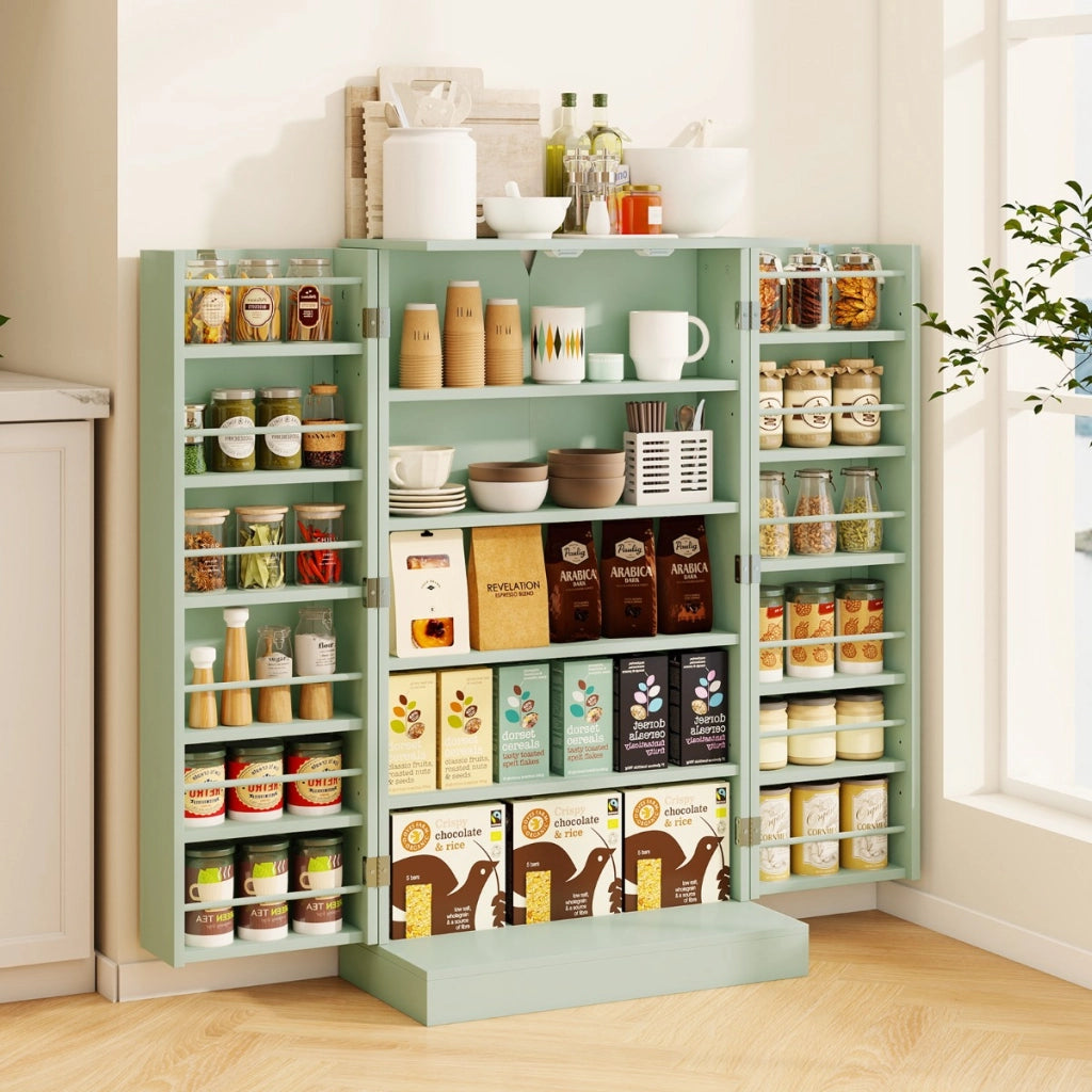Armadietto dispensa alto 104 cm con ante e ripiani regolabili, Credenza autoportante per sala da pranzo e soggiorno Verde-Credenze buffet