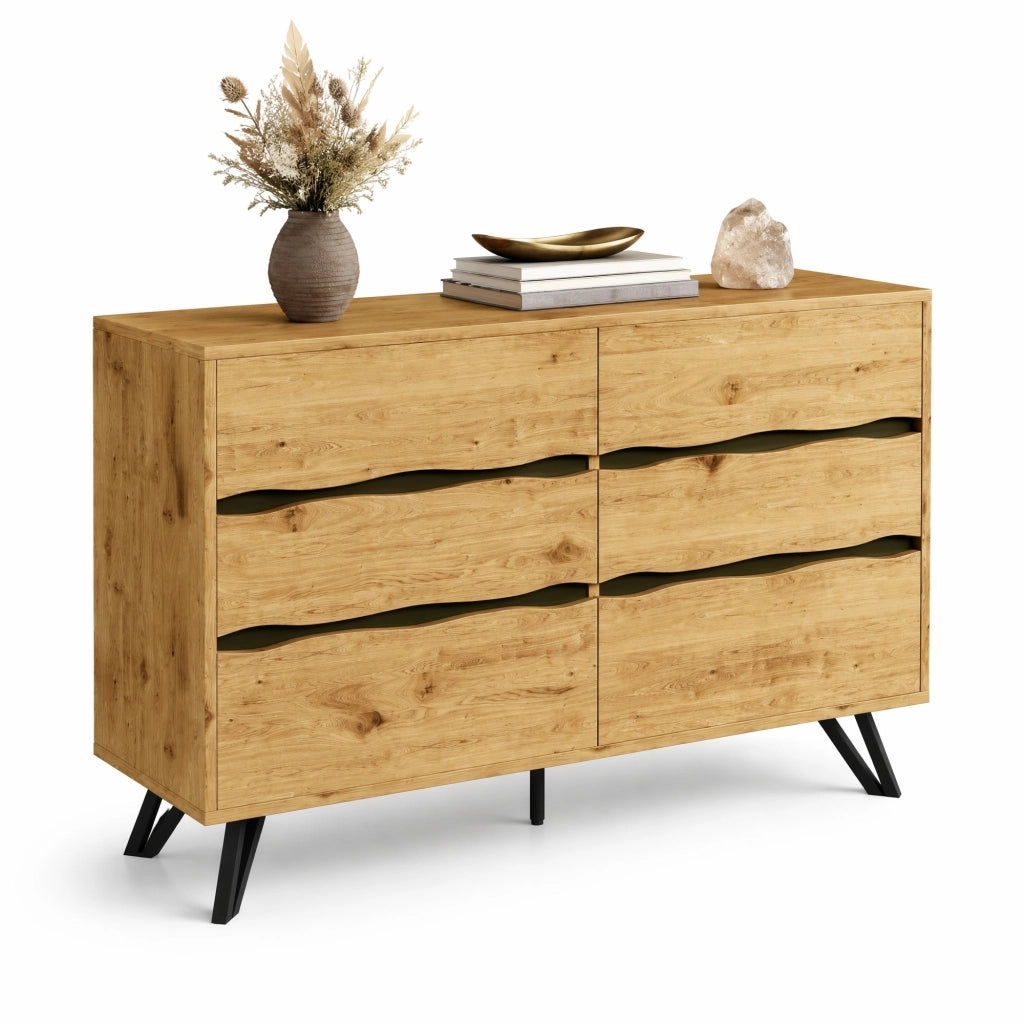 Credenza sideboard con 6 cassetti 120x40x75;5 cm; effetto legno; pannello truciolare