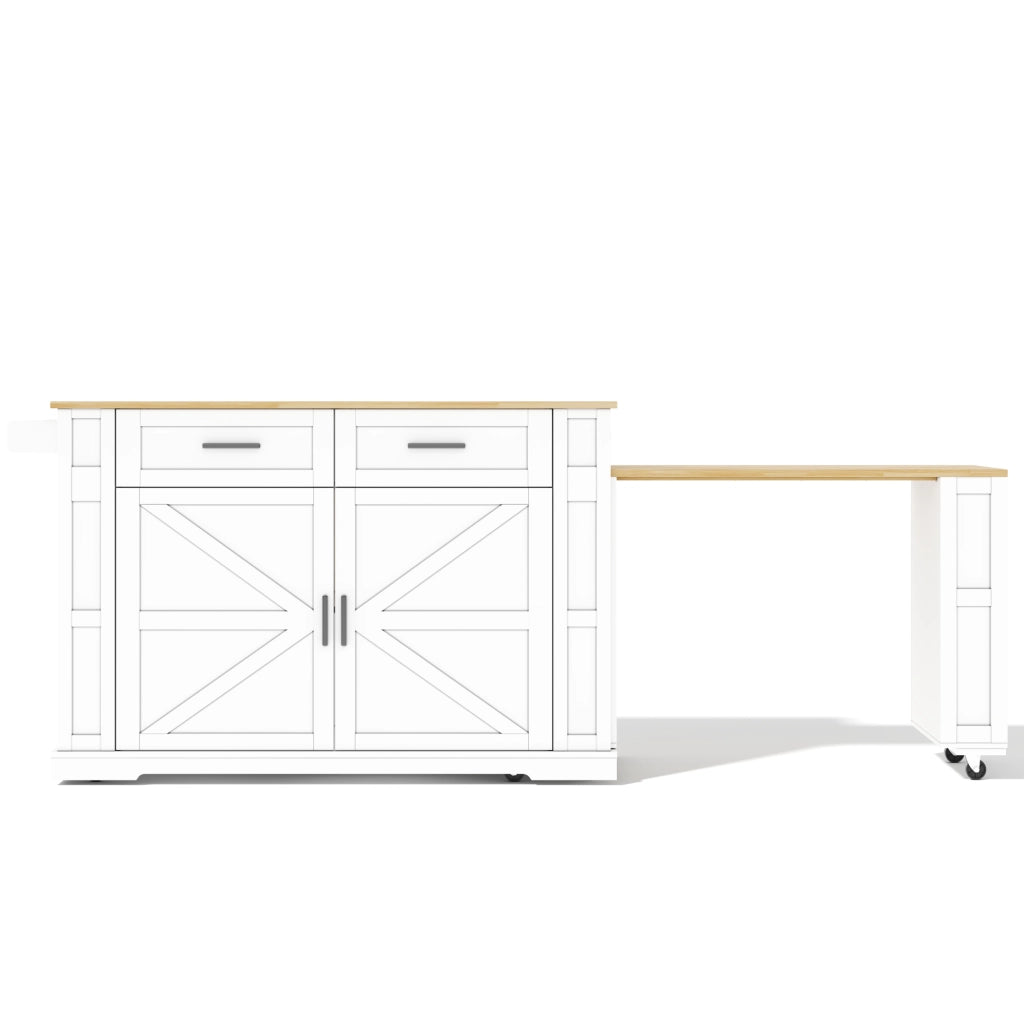 Isola da cucina mobile con piano estraibile 130(205)x50x93 cm; MDF; bianco/naturale