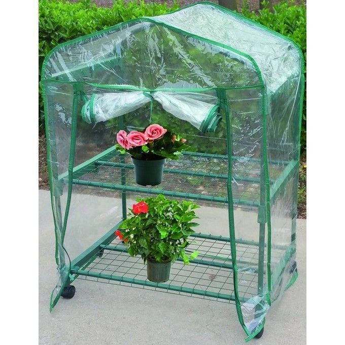 BLINKY 7972705 Serra in PVC a Casetta 2 Ripiani Struttura in Acciaio Verniciato Copertura PVC 0.8 mm con Ruote colore Verde
