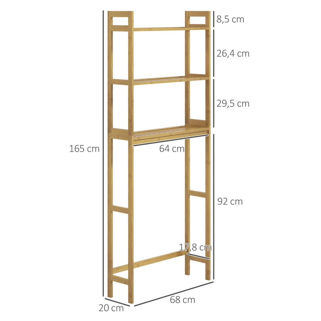 Scaffale salvaspazio sopra WC in bambù con 3 ripiani