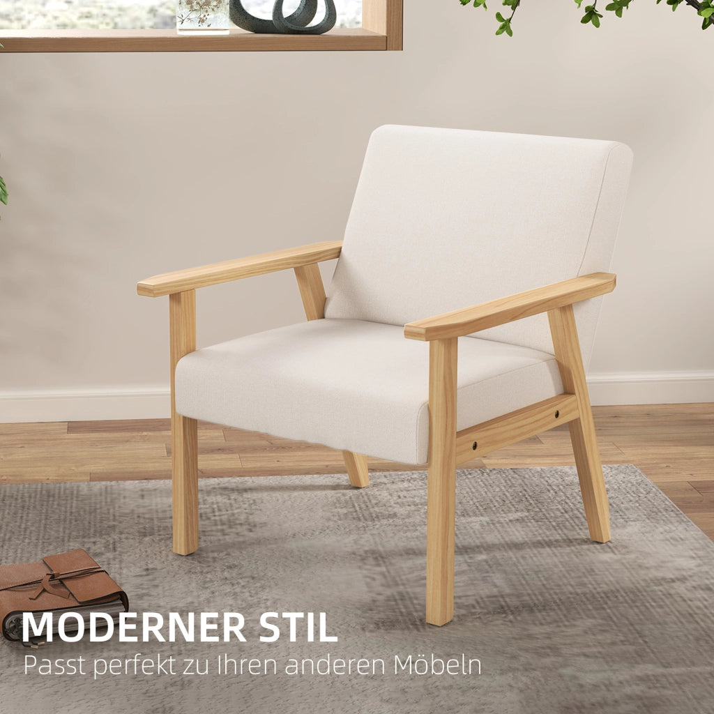 Poltrona con braccioli in tessuto effetto lino ¨C Xylo ¨C telaio legno massello crema 64x70x72 cm
