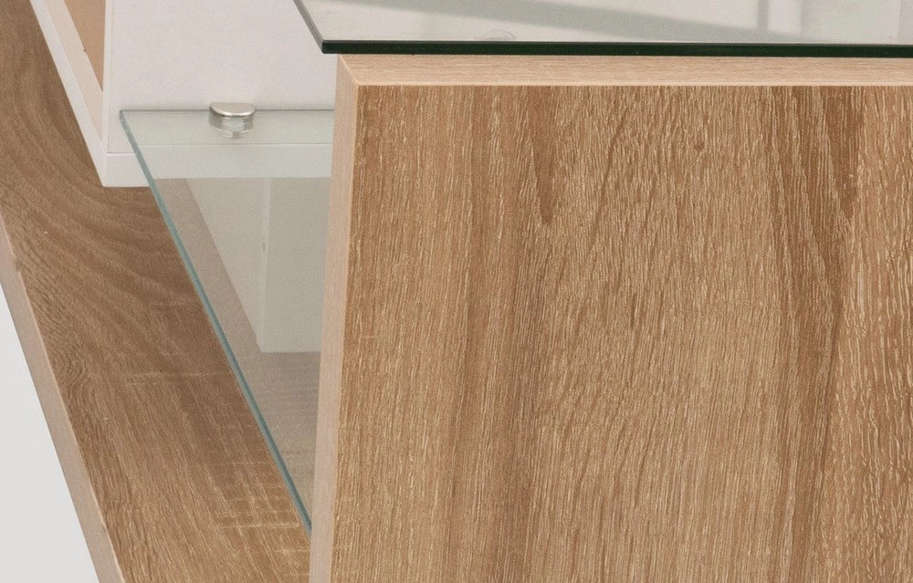 Mobile TV con LED ¨C Xylo ¨C Bianco Lucido e Legno con Ante in Vetro