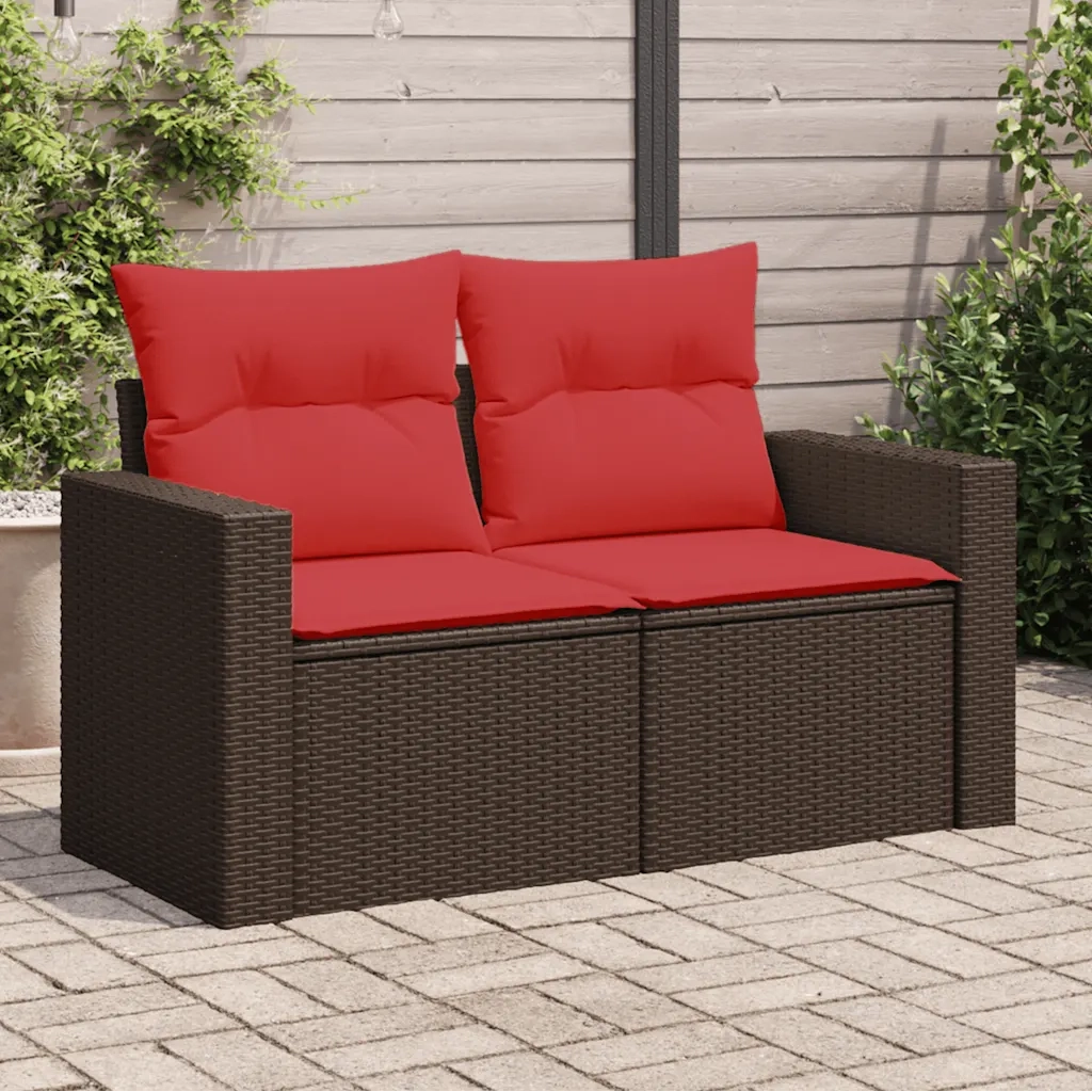 Divano da giardino con cuscini a 2 Posti-Sofa da Giardino-Divano da esterno marrone in polyrattan 434815