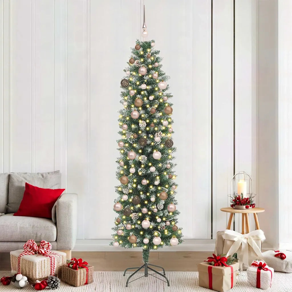 Albero di Natale Artificiale Sottile Verde e Bianco 210 cm 3395303