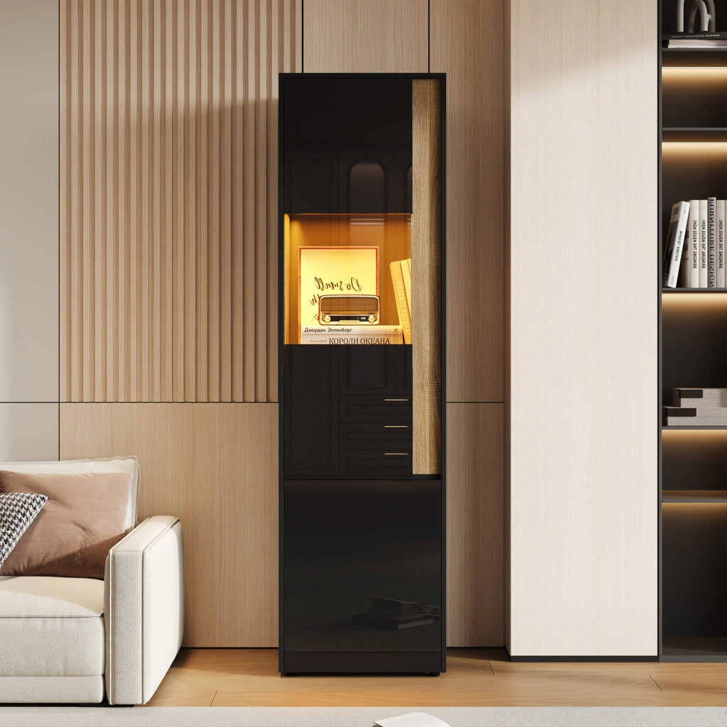 VETRINA Alta con LED 50x40x179 cm Nero e Naturale