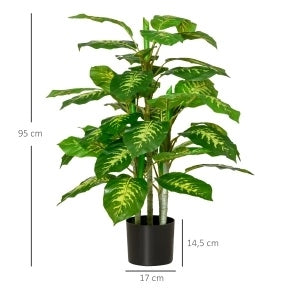 Pianta artificiale Dieffenbachia ULEVR 95 cm in plastica con vaso in cemento nero, verde, per interno ed esterno