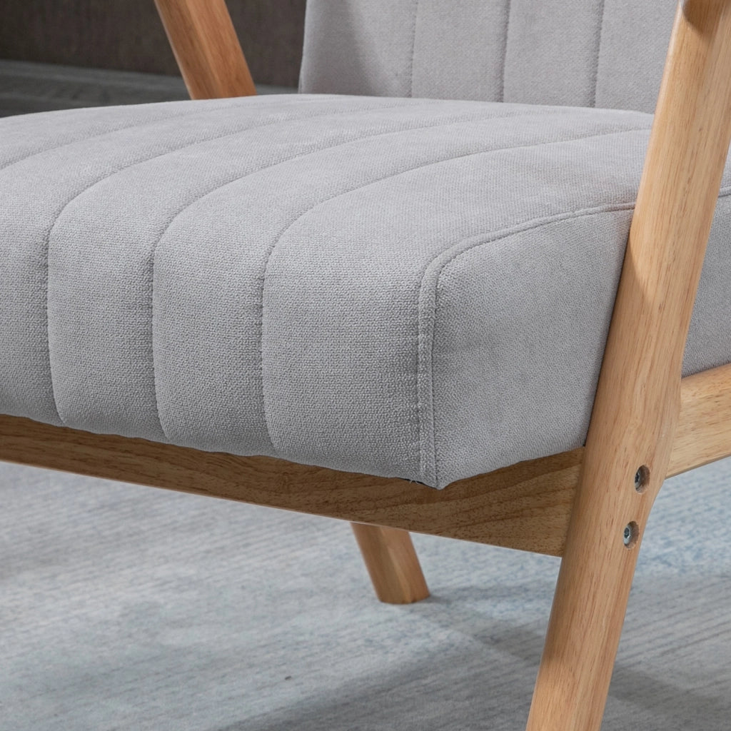 Poltrona da soggiorno imbottita con braccioli in poliestere grigio chiaro gambe in legno 82 × 68 × 74 cm