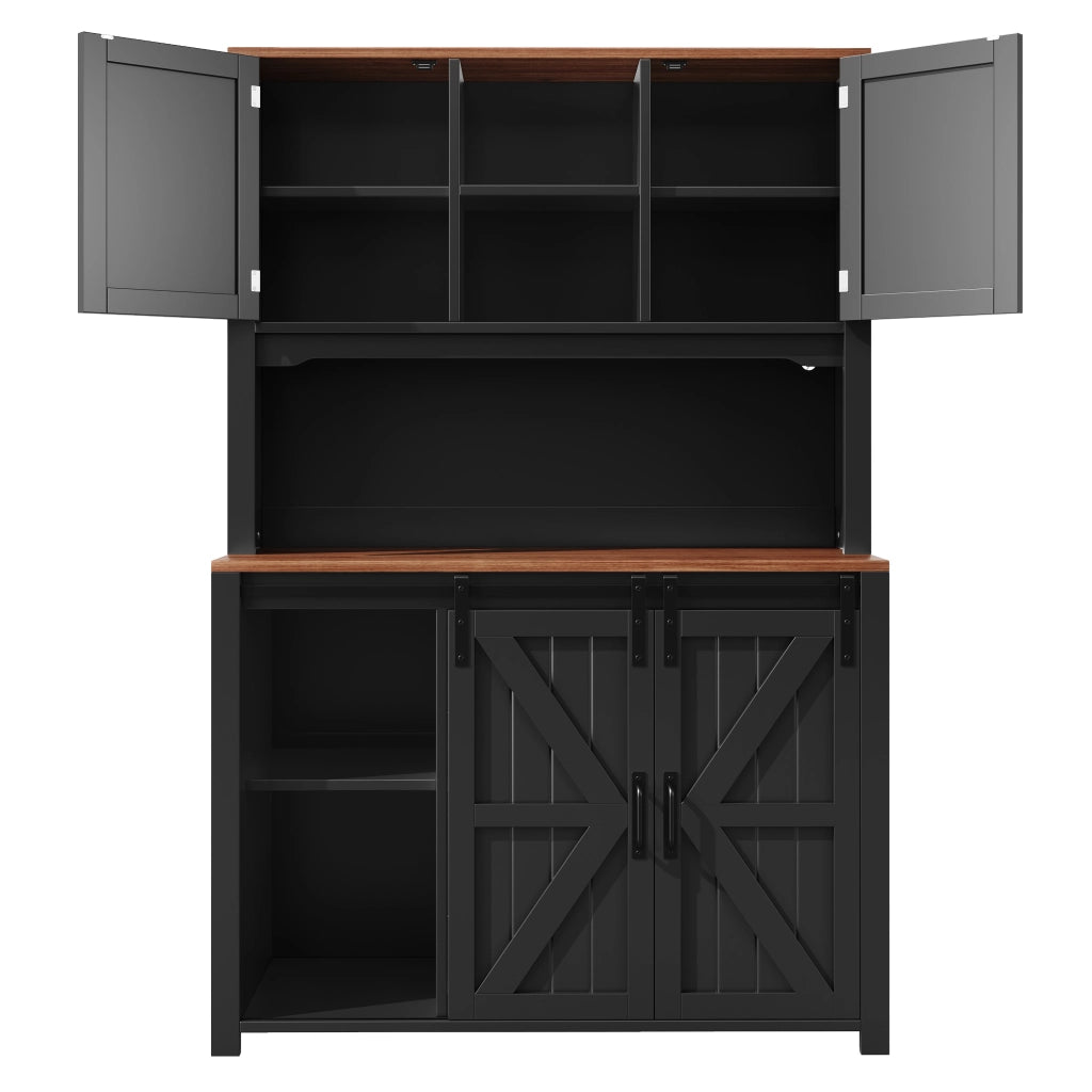 OKWISH Credenza alta da cucina con ante scorrevoli e 2 cassetti, ripiani regolabili e LED, per cucina, 115 × 40 × 174,7 cm