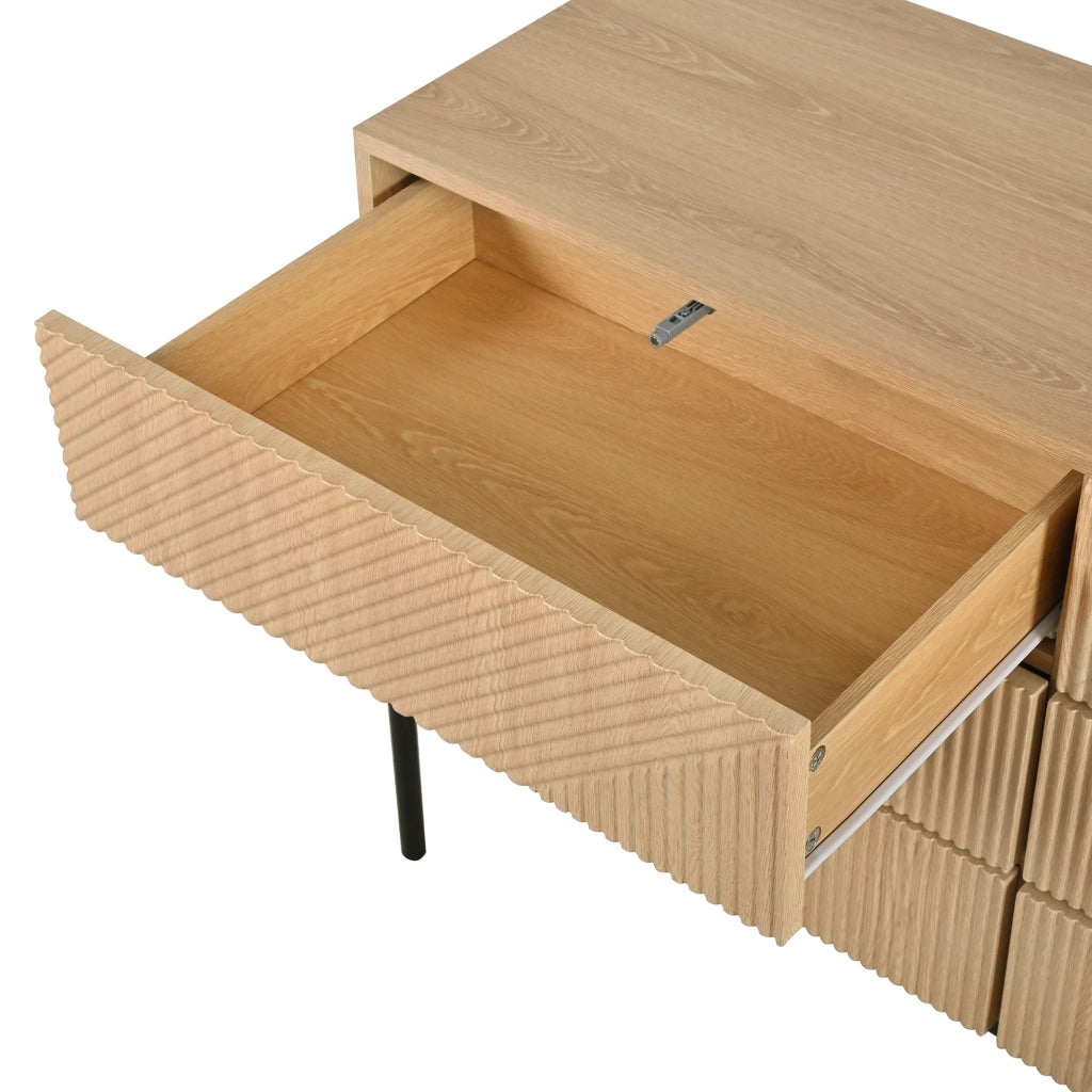 Cassettiera 115.5x38.0x75.0 cm con 6 cassetti e struttura geometrica 3D in MDF naturale