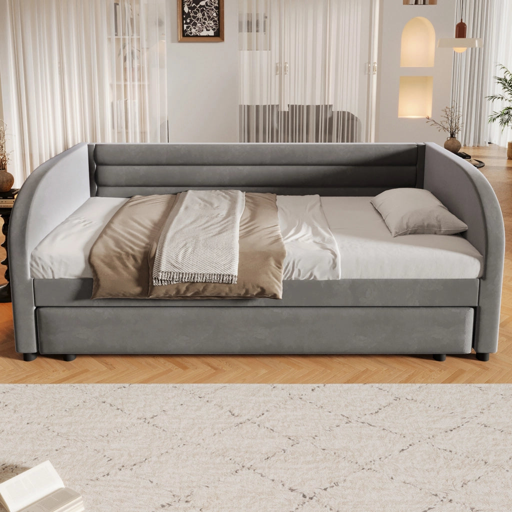 Letto Contenitore Imbottito 90x200 cm con Letto Estraibile; LED; Grigio
