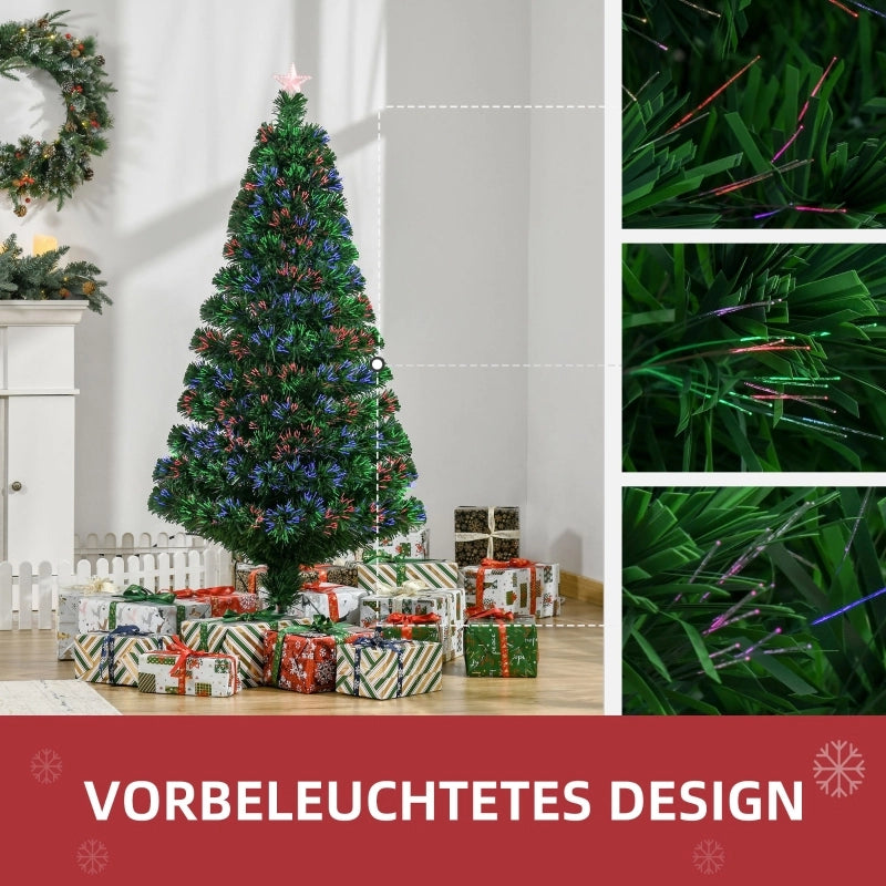 Albero di Natale artificiale con fibre ottiche e luci colorate; rami in PVC; verde; Ø 70 × 150 cm; per interni